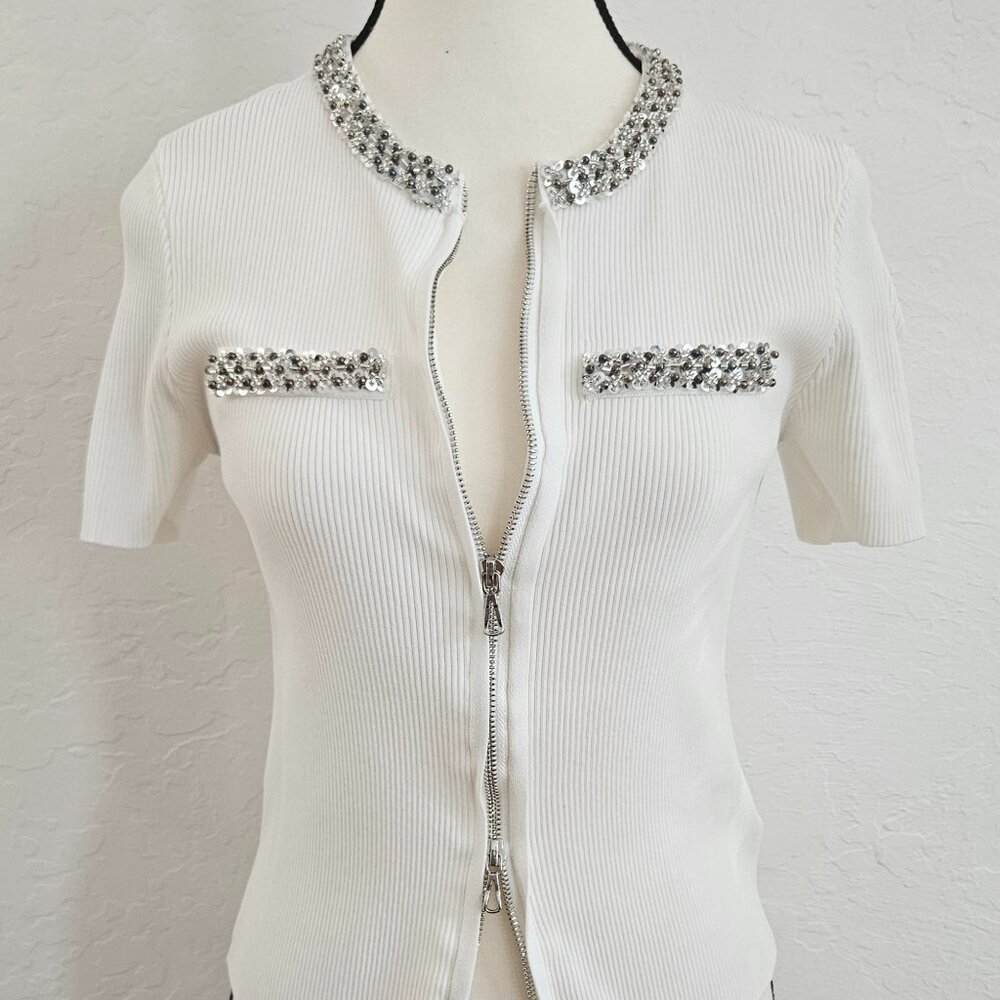Crystal Detail Zipper Cardigan